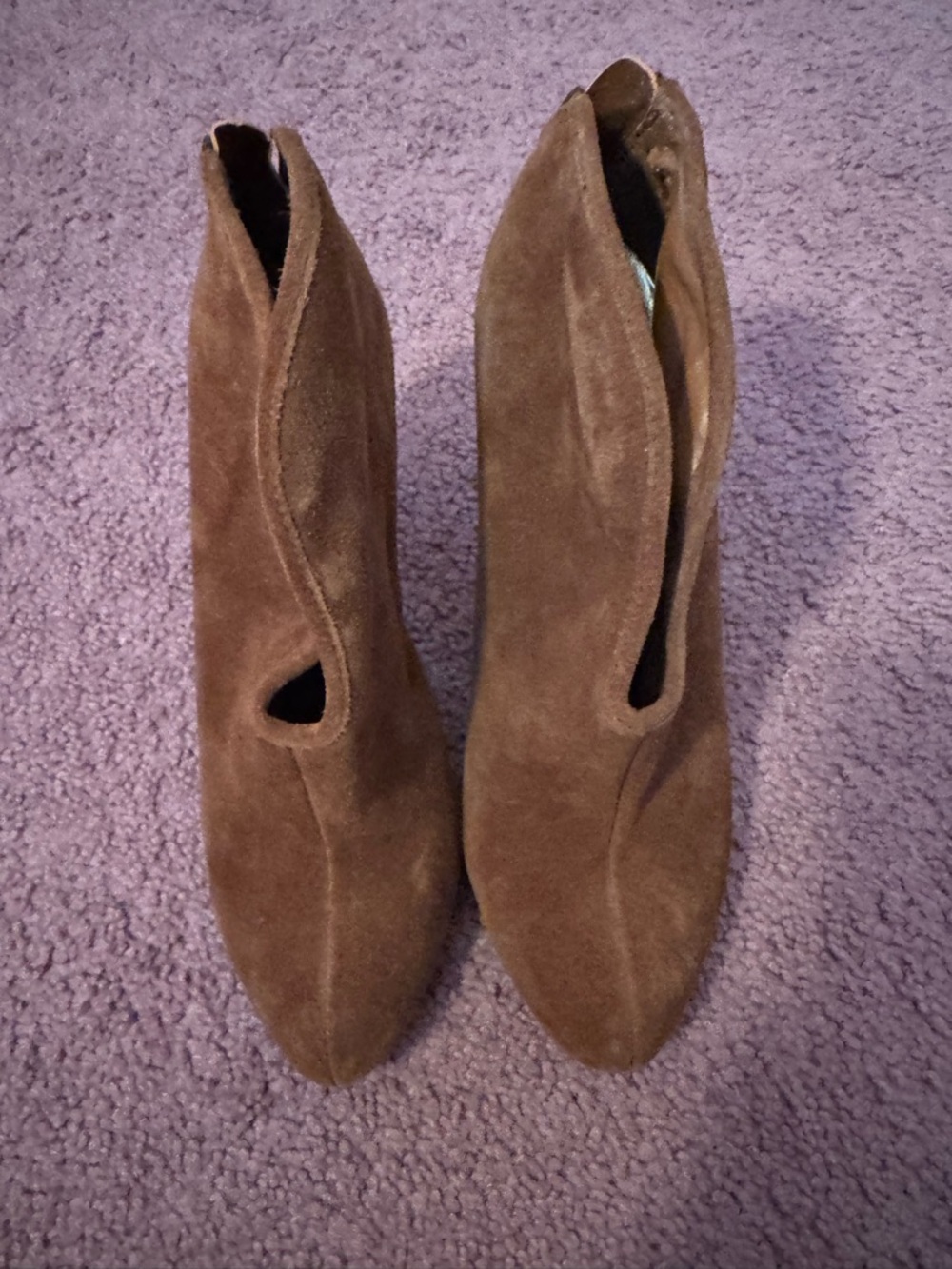 Women's Brown Suede Ankle Booties with Side Cutout